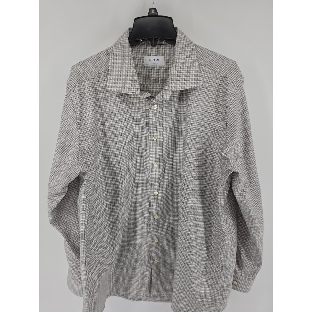 Eton Contemporary Fit Shirt Mens 48 19 Grey White Micro Houndstooth Cotton L/S